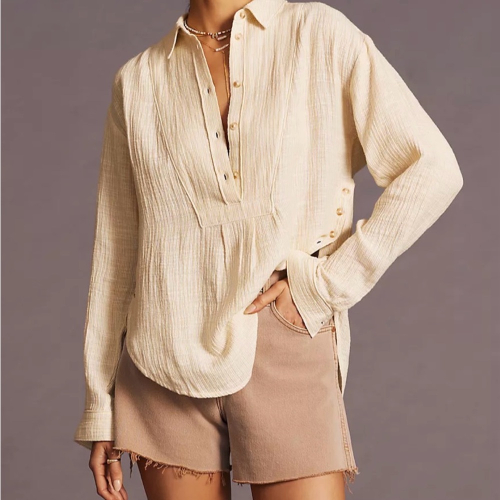Anthropologie Cream Button-Up Women's Top